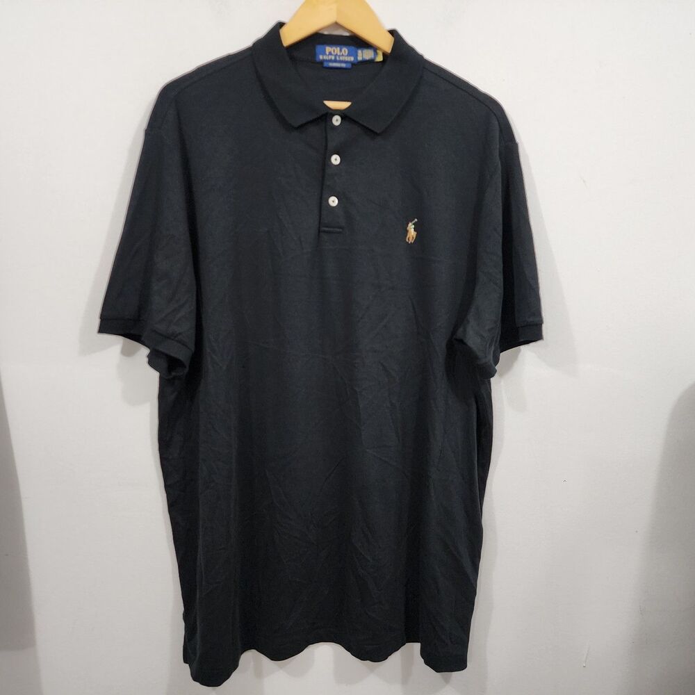 Polo Ralph Lauren Classic Fit Short Sleeve Polo Shirt Black Men 2XL Stretch Knit